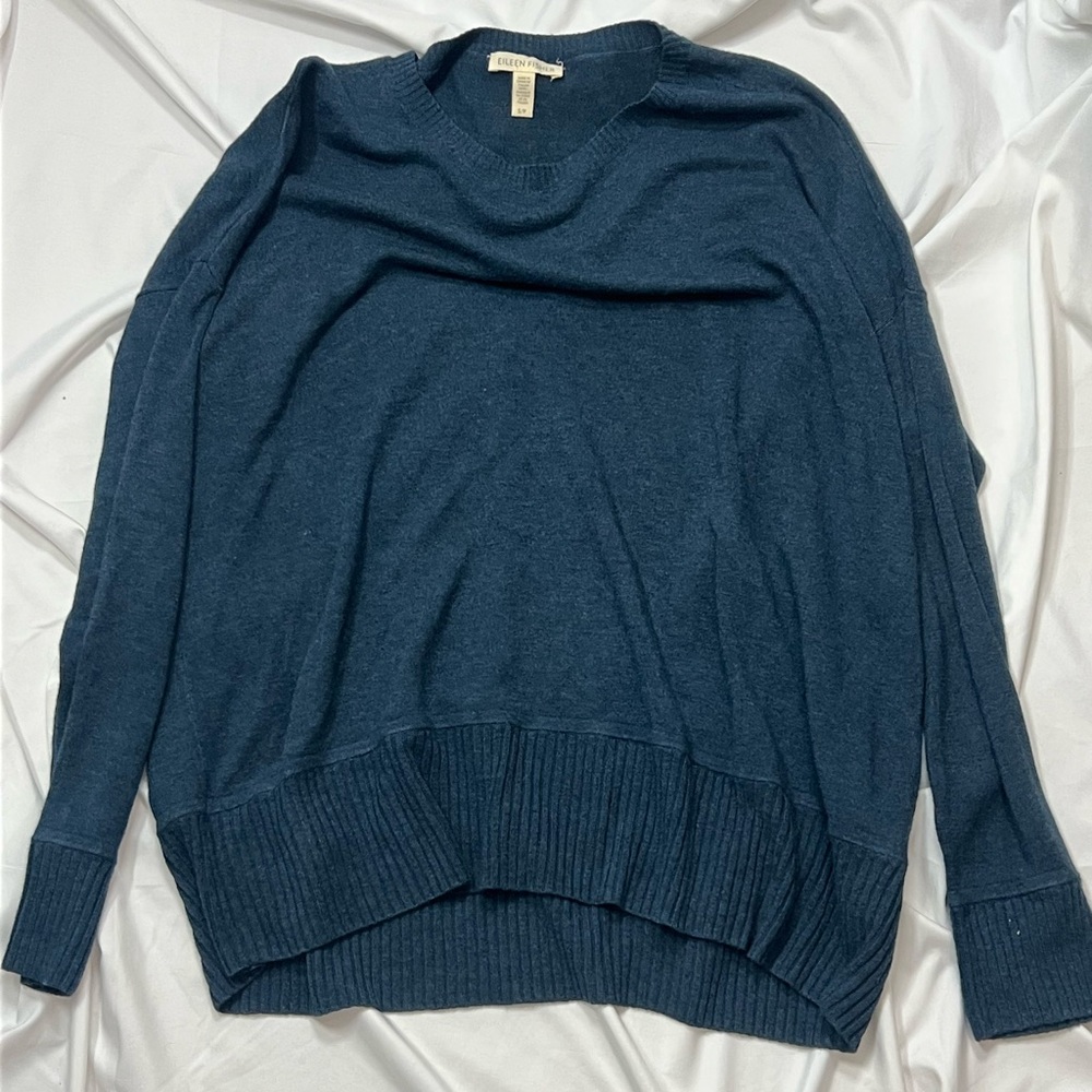 Eileen Fisher Deep Navy Scoop-Neck Relaxed Knit Sweater